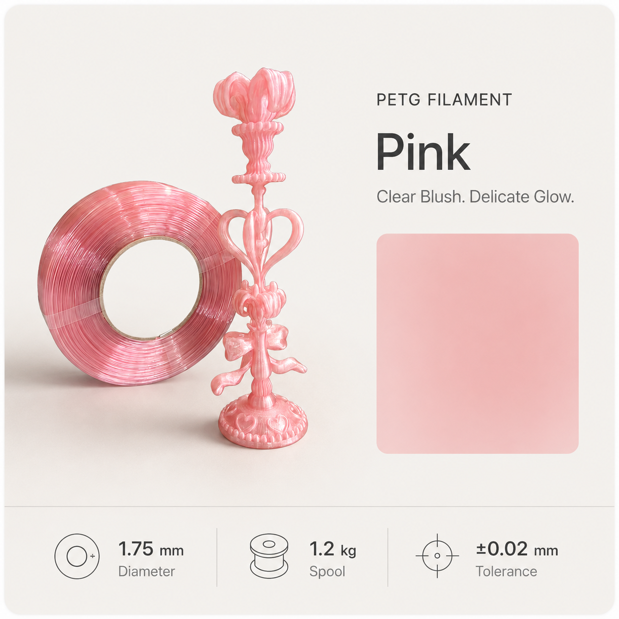 Blush_Pink_PETG_Filament_and_Ornate_Candlestick.png Premium PETG 3D Filament 1.75mm - Silk Finish (1KG) - Image 3
