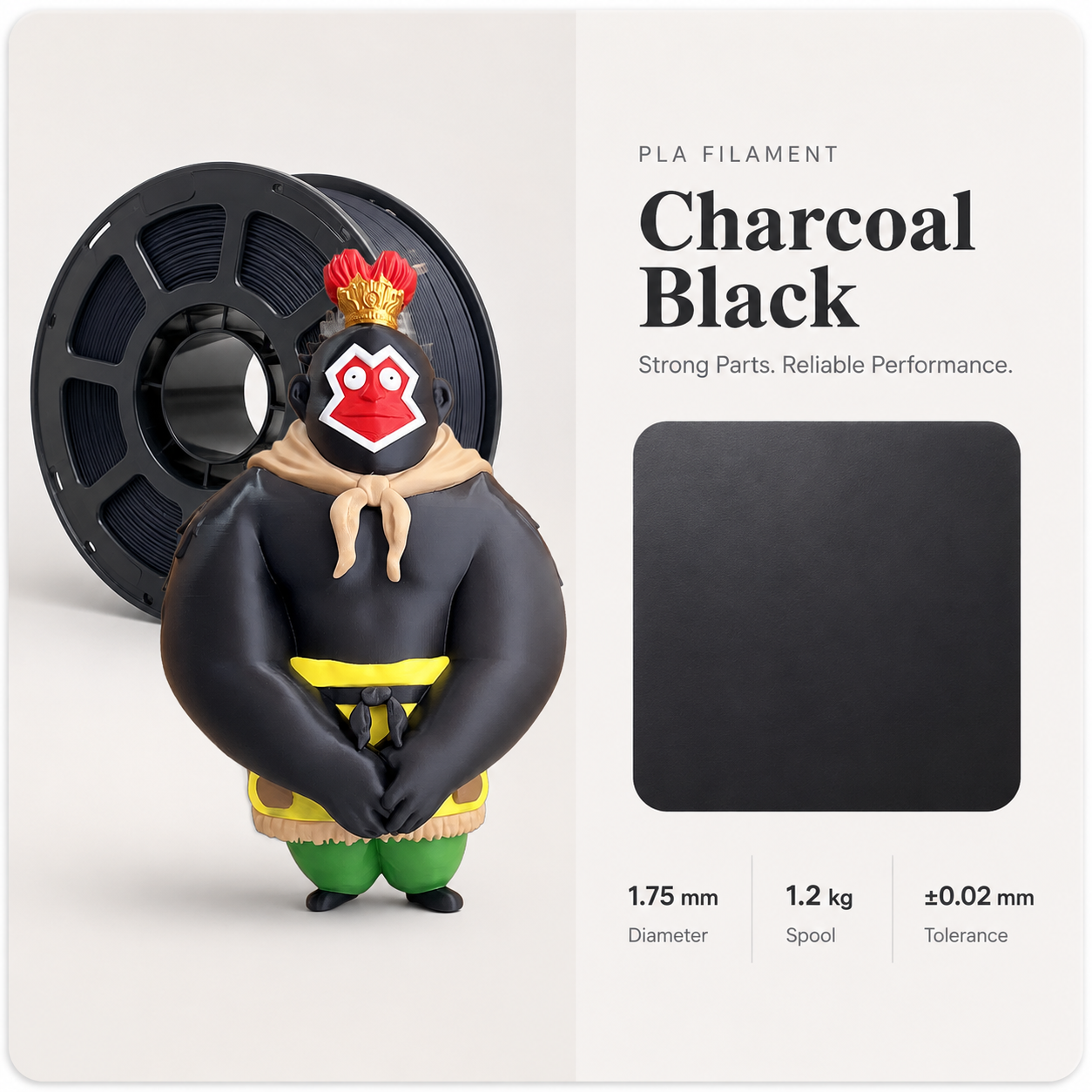 Charcoal_Black_Filament_Showcase.png Everyday Essential PLA 3D Filament | Classic Finish | 1KG