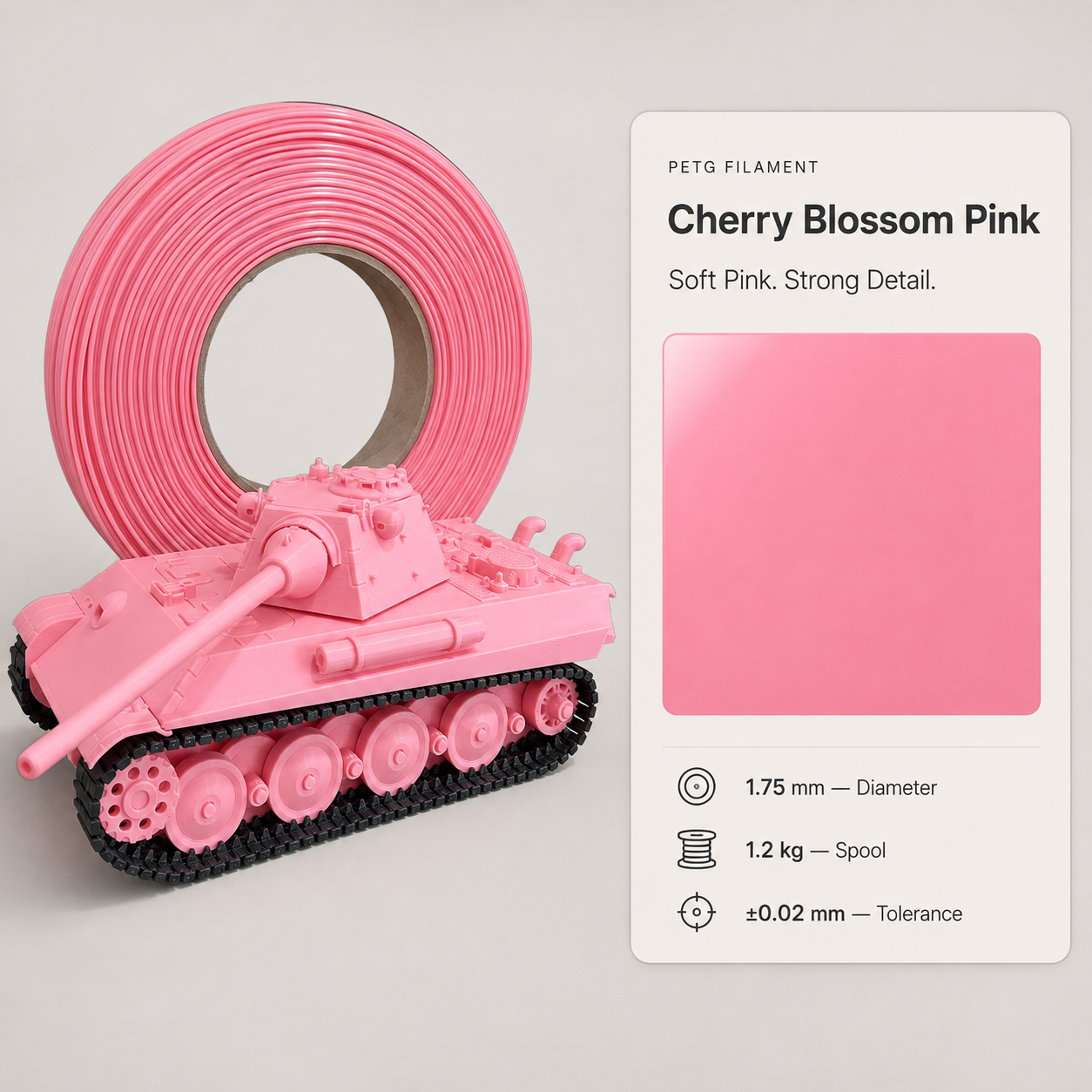 Cherry_Blossom_Pink_PETG_Filament_Showcase.png Standard PETG 3D Filament 1.75mm - Matte Finish (1KG)