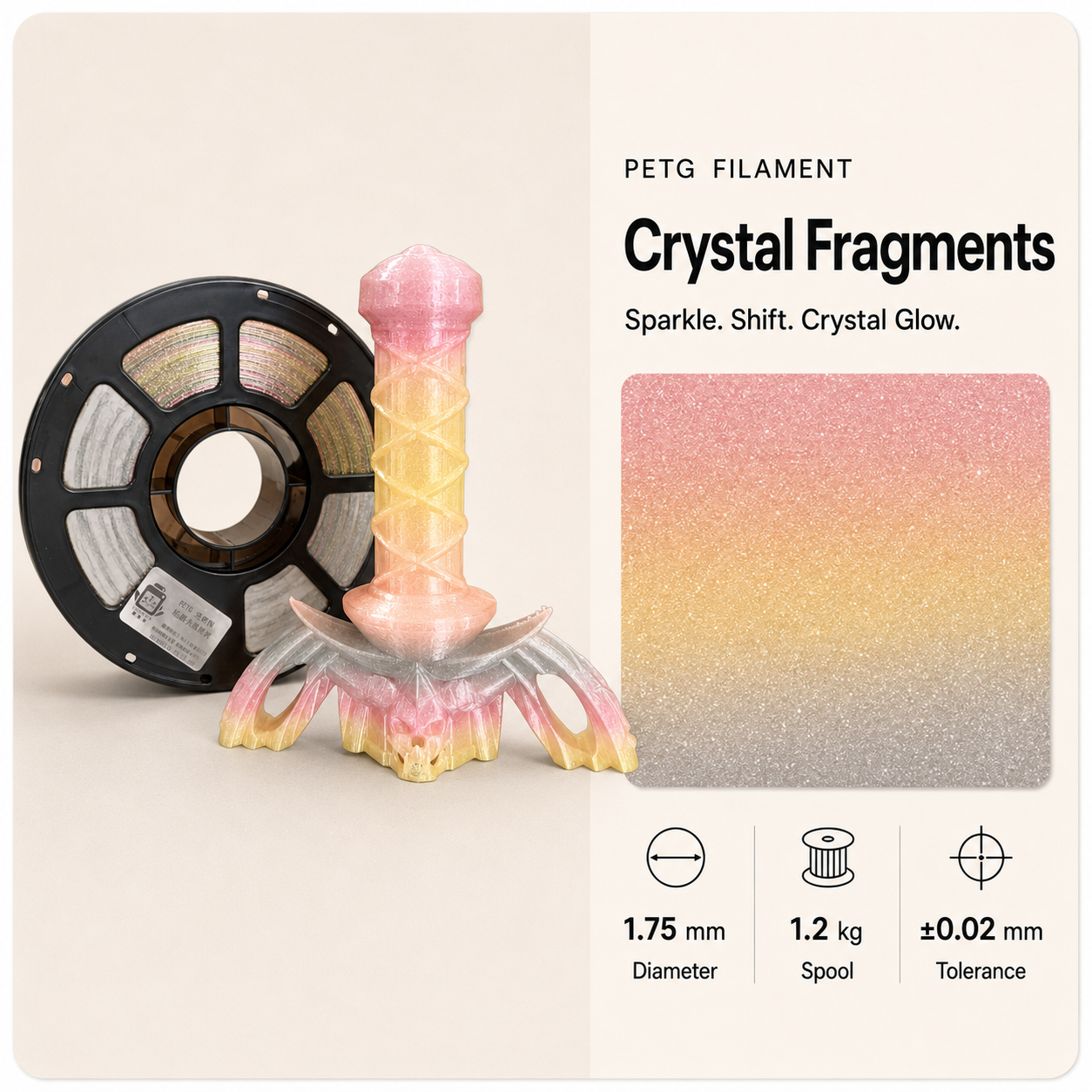 Crystal_Fragments_PETG_Filament.png Premium PETG 3D Filament 1.75mm - Dual-Color Finish (1KG) - Image 3