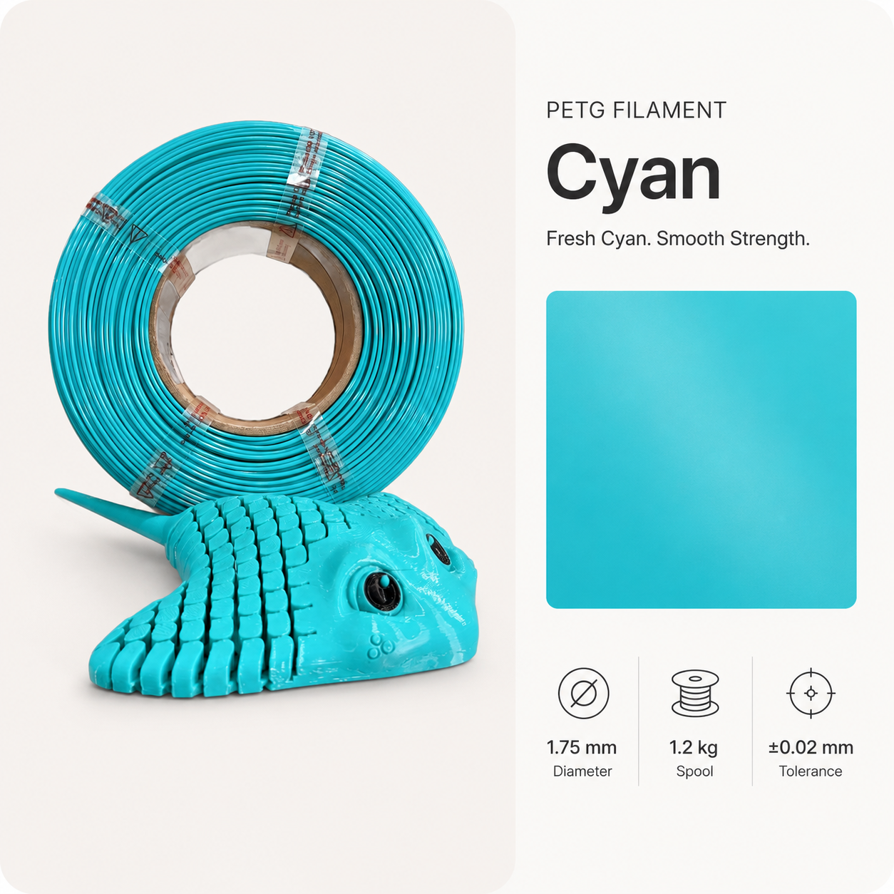 Cyan_PETG_Filament_with_Armored_Sample.png Everyday Essential PETG 3D Filament 1.75mm - Classic Finish (1KG) - Image 5