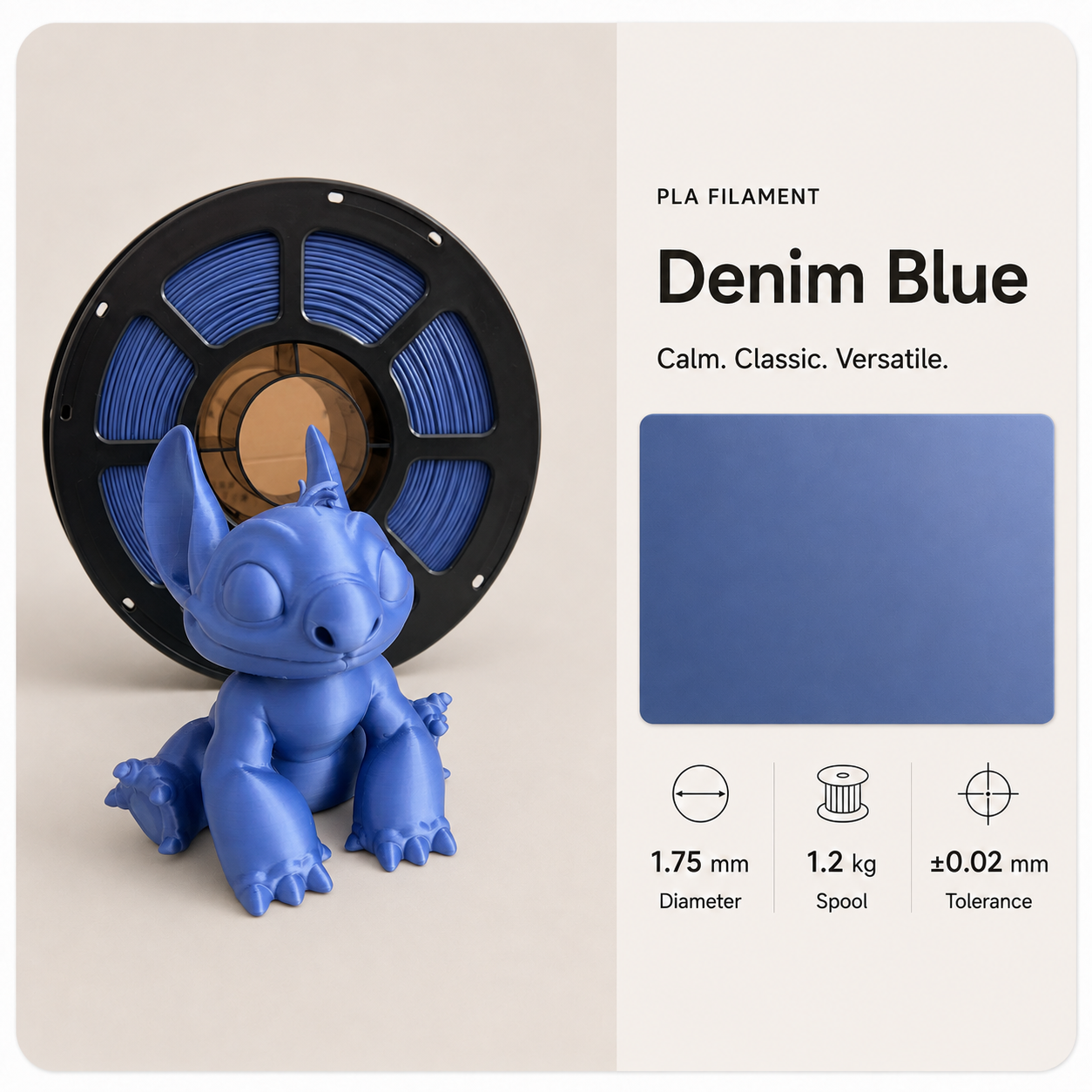 Denim_Blue_PLA_Filament_Catalog_Mockup.png Everyday Essential PLA 3D Filament | Classic Finish | 1KG - Image 3