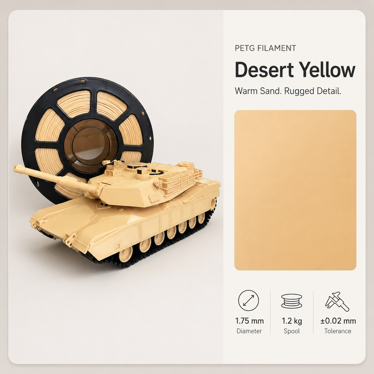 Desert_Yellow_PETG_Tank_Filament.png Everyday Essential PETG 3D Filament 1.75mm - Classic Finish (1KG) - Image 7