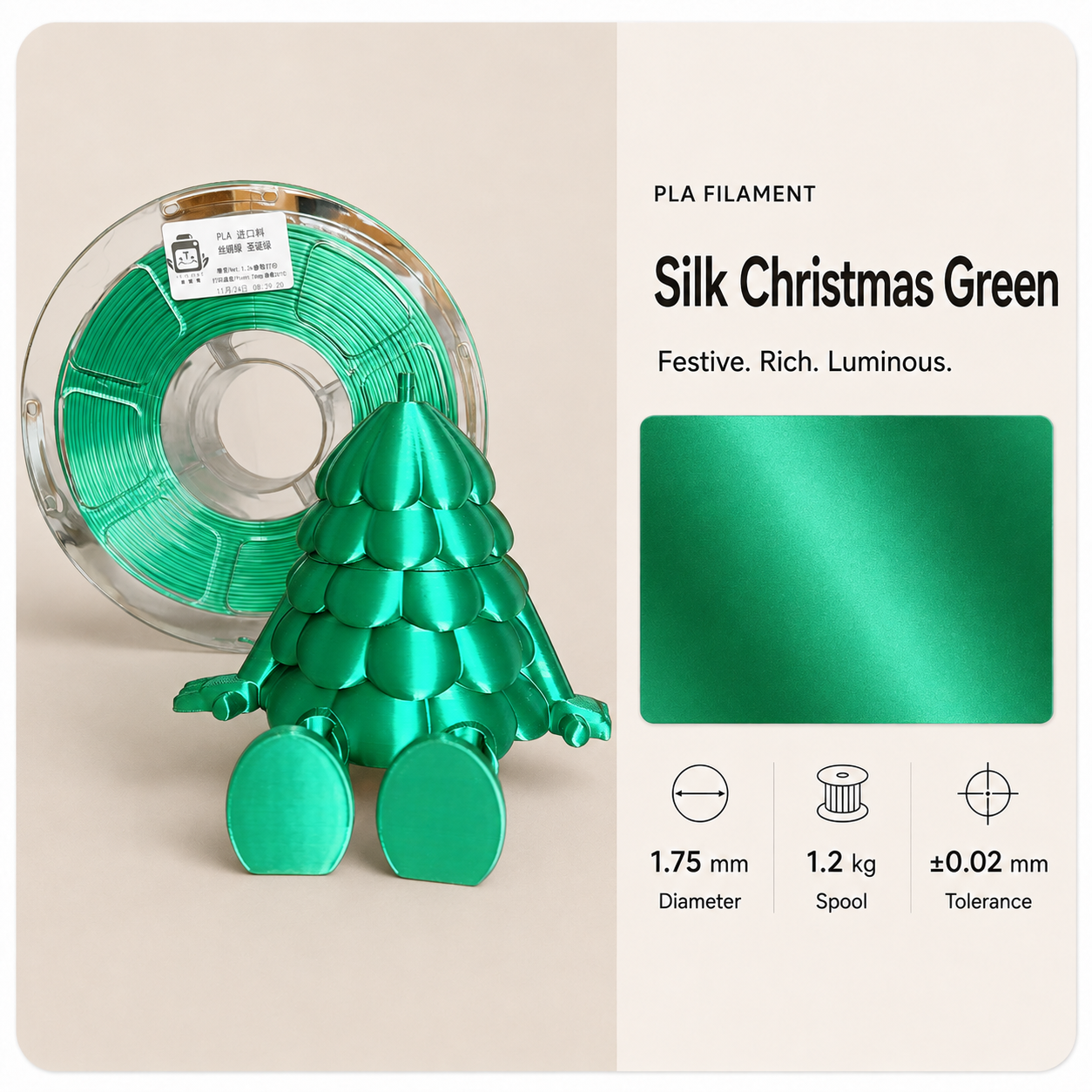 Emerald_silk_filament_tree_showcase.png Premium PLA 3D Filament 1.75mm - Silk Finish (1KG)
