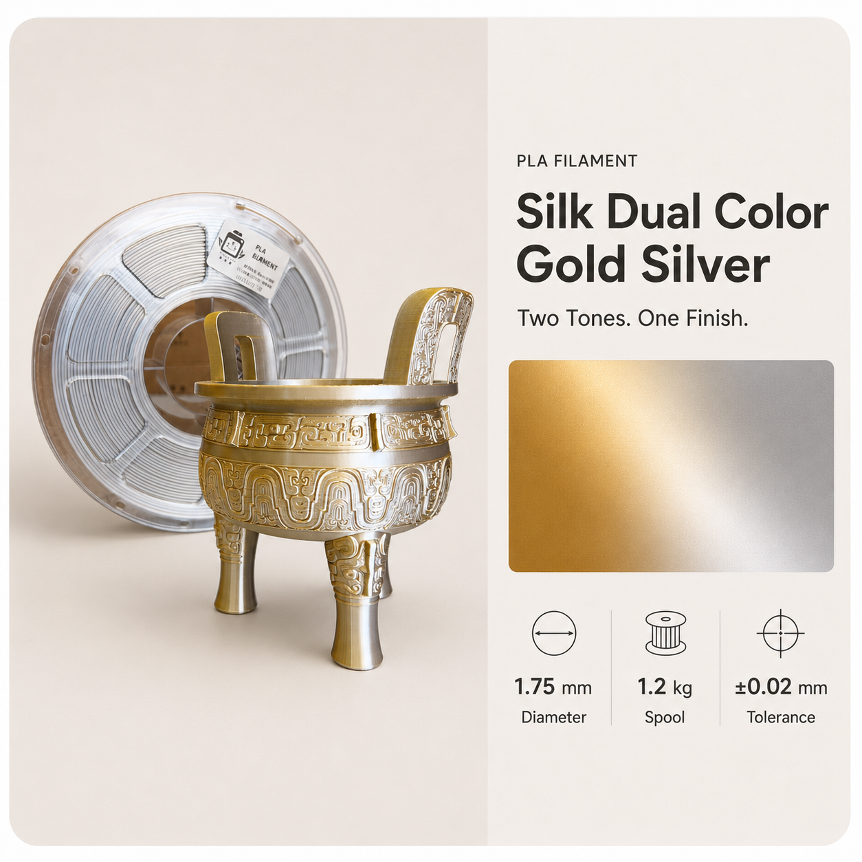 Gold-silver_silk_filament_vessel_mockup.png Premium PLA 3D Filament 1.75mm - Dual-Color Finish (1KG) - Image 10