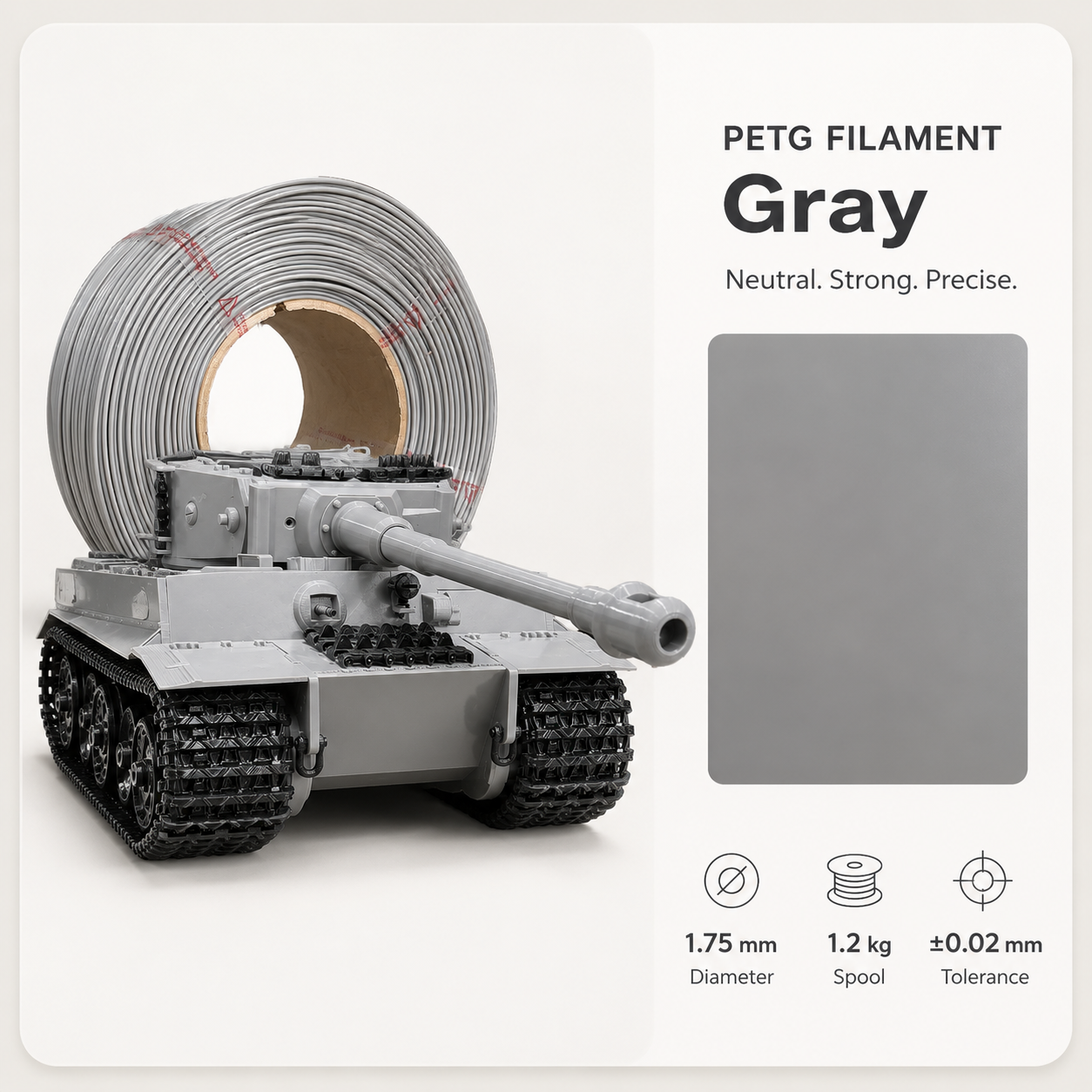 Gray_PETG_Filament_with_Tank_Sample.png Everyday Essential PETG 3D Filament 1.75mm - Classic Finish (1KG) - Image 16