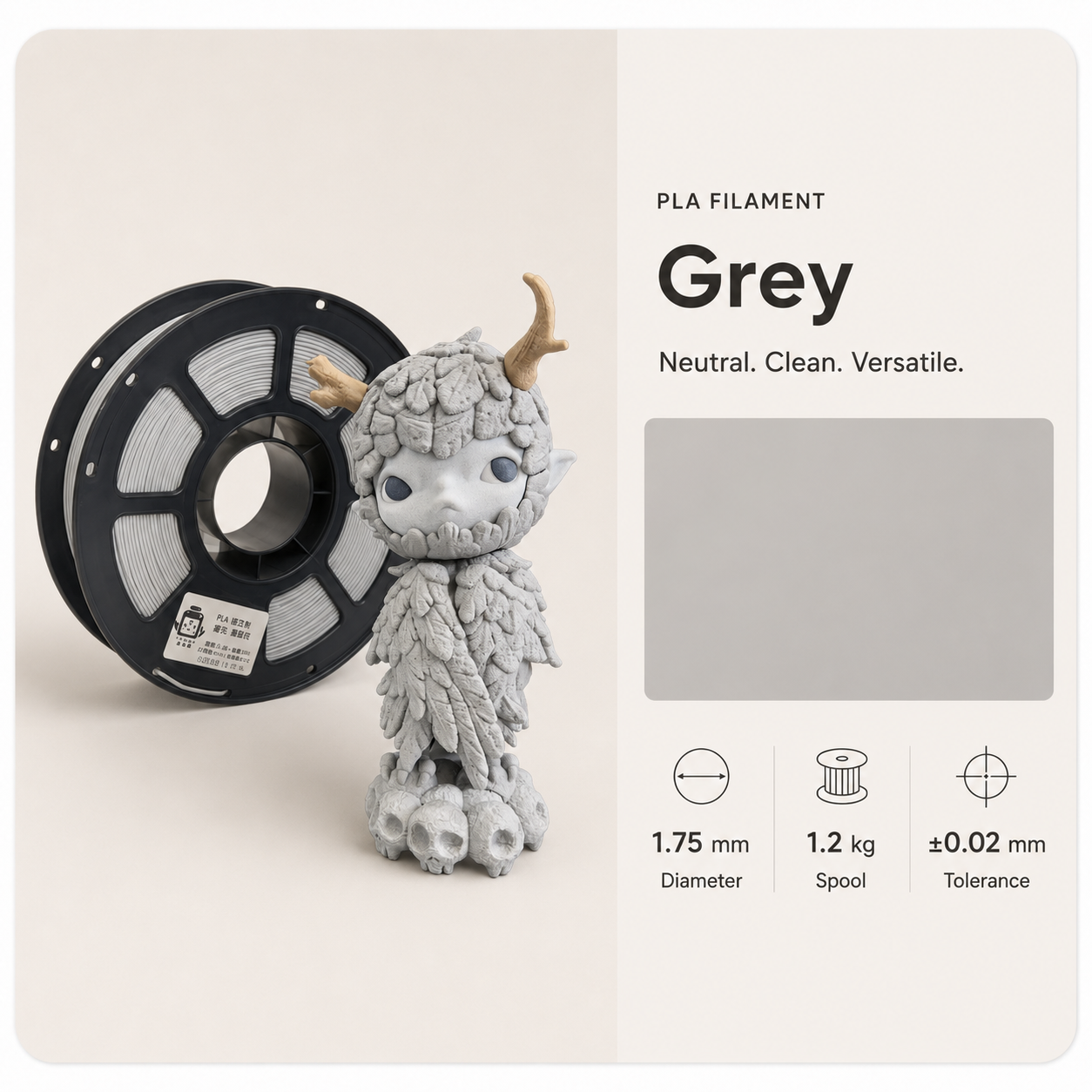 Grey_PLA_Filament_and_Woodland_Sculpture.png Everyday Essential PLA 3D Filament | Classic Finish | 1KG - Image 4