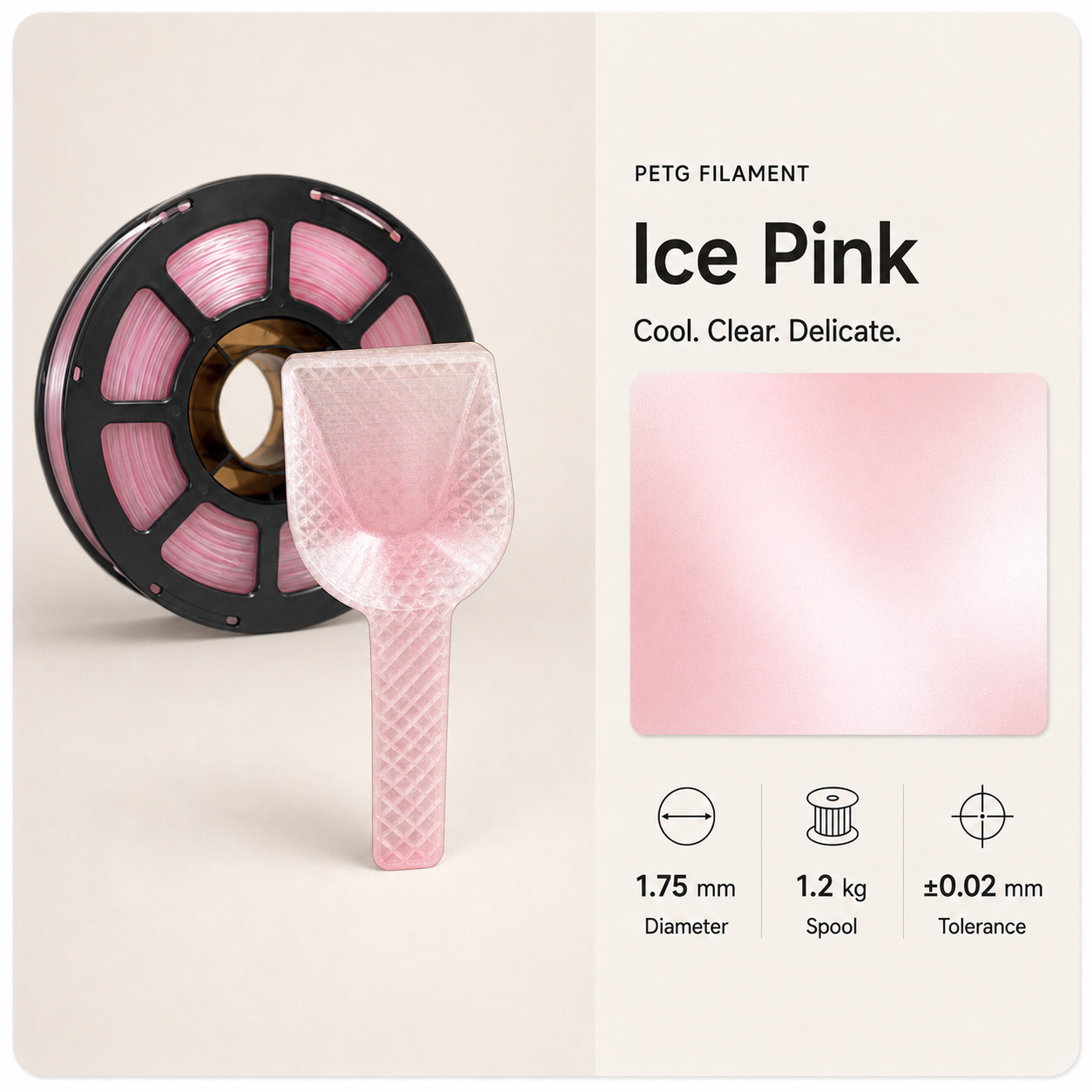 Ice_Pink_PETG_Filament_Sample.png Premium PETG 3D Filament 1.75mm - Dual-Color Crystal Finish (1KG) - Image 3