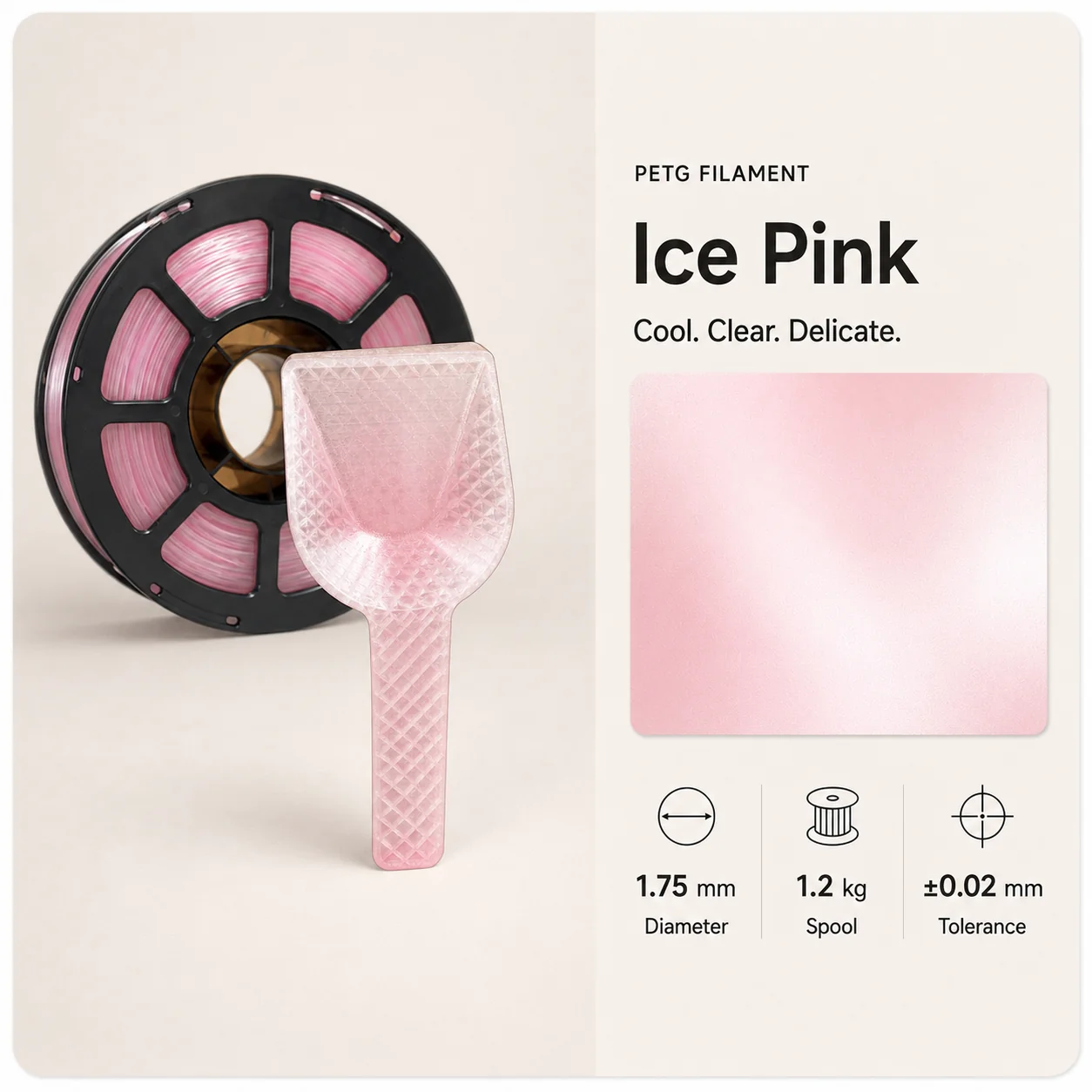 Homepage ice pink petg filament sample