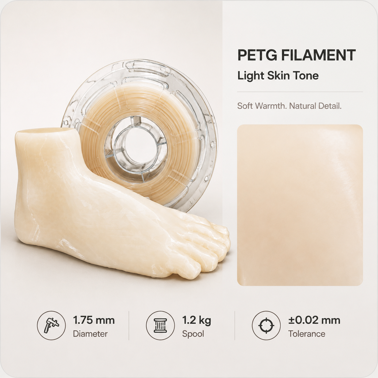 Light_Skin_Tone_PETG_Filament_1.png Everyday Essential PETG 3D Filament 1.75mm - Classic Finish (1KG) - Image 12