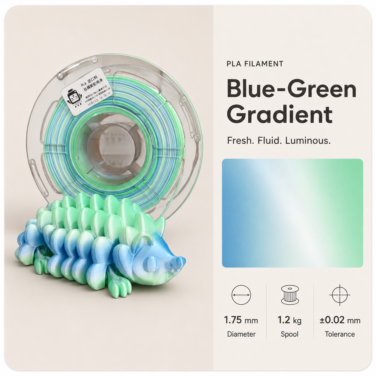 Luminous_Blue-Green_Filament_With_Armored_Creature-1.png Premium PLA 3D Filament 1.75mm - Dual-Color Finish (1KG) - Image 7