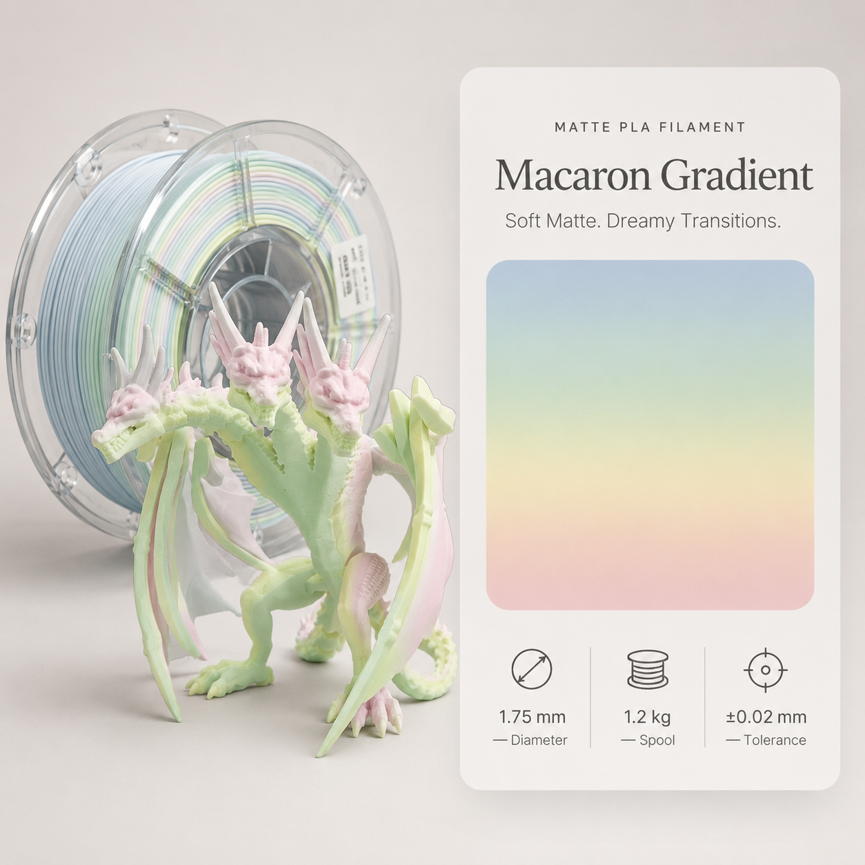 Macaron_gradient_filament_with_winged_dragon.png Premium PLA 3D Filament 1.75mm - Dual-Color Finish (1KG) - Image 2