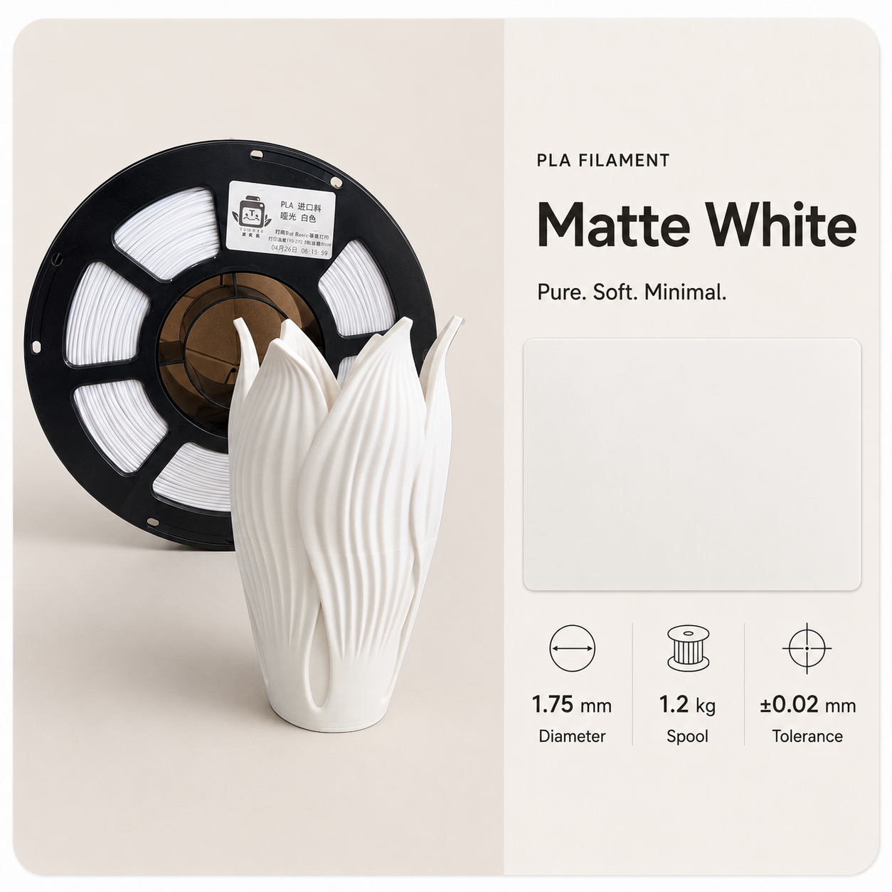 Matte_white_filament_with_sculptural_vase.png Standard PLA 3D Filament 1.75mm - Matte Finish (1KG) - Image 2