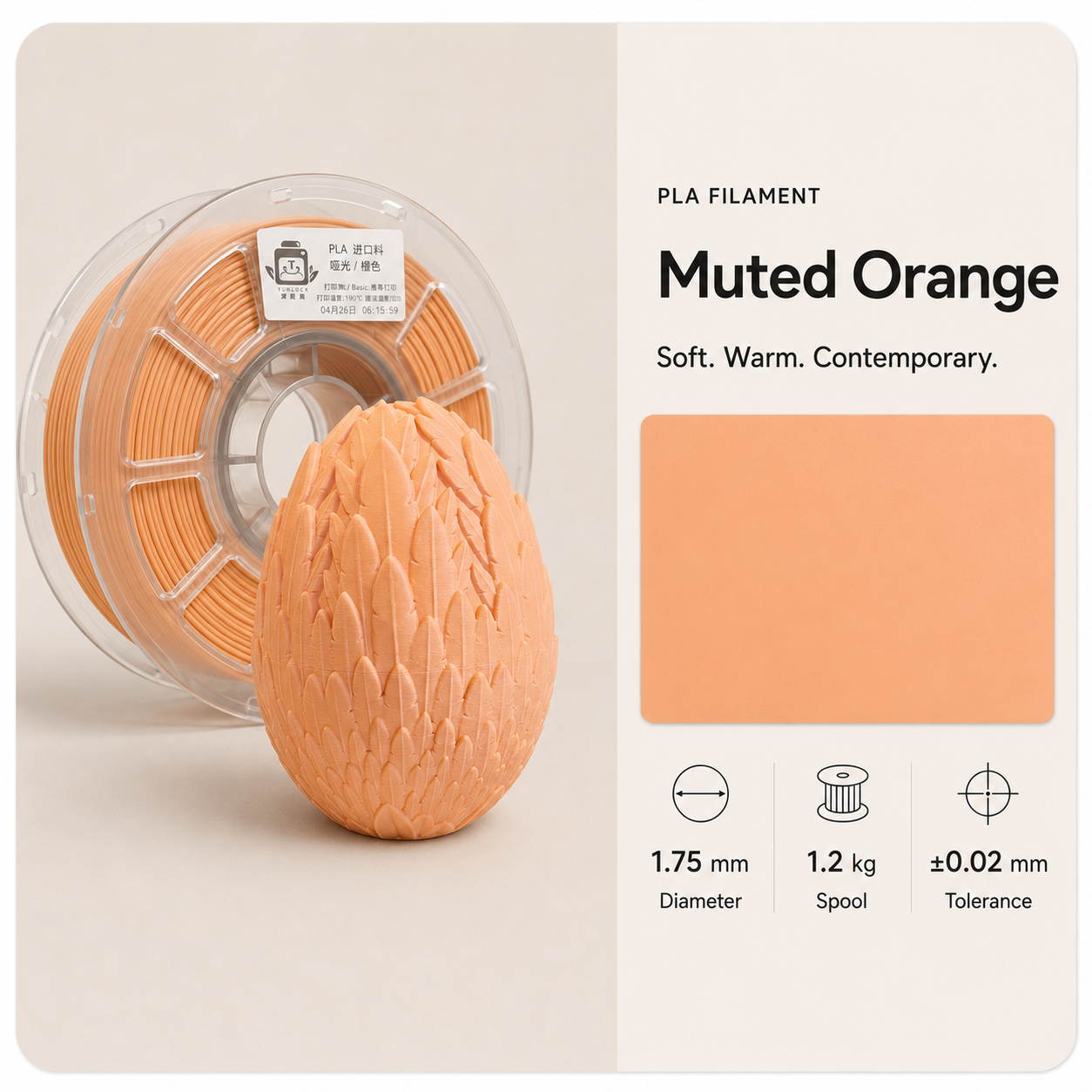 Muted_orange_filament_with_decorative_egg.png Everyday Essential PLA 3D Filament | Classic Finish | 1KG - Image 5