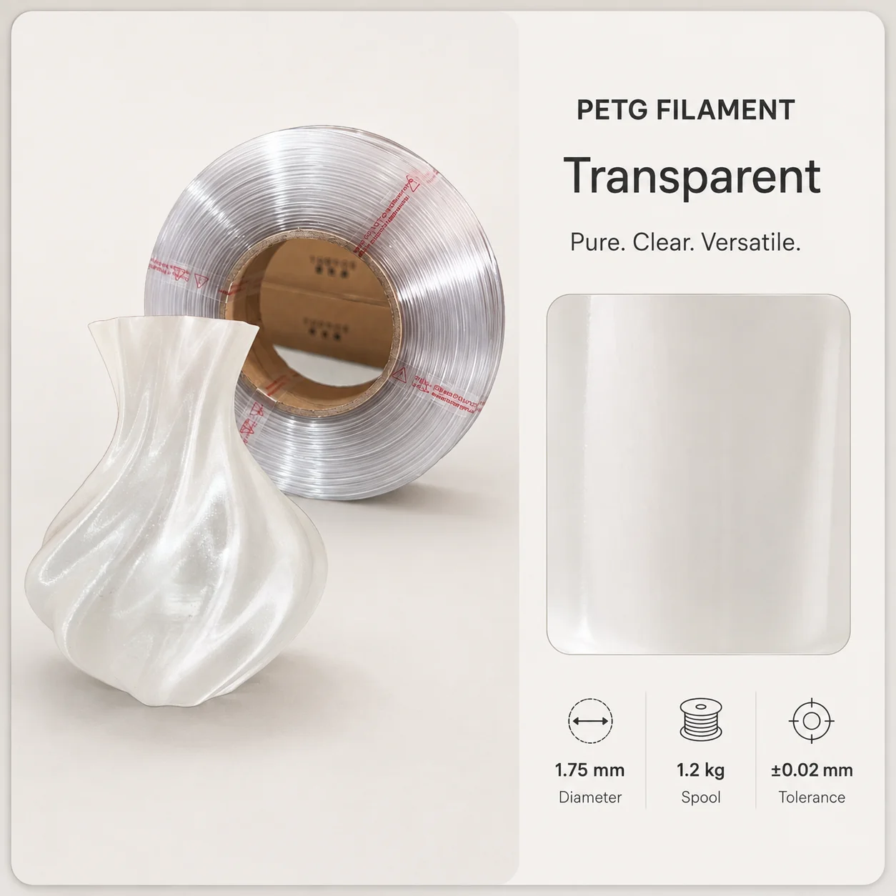 Homepage pearl clear petg filament and spiral vase
