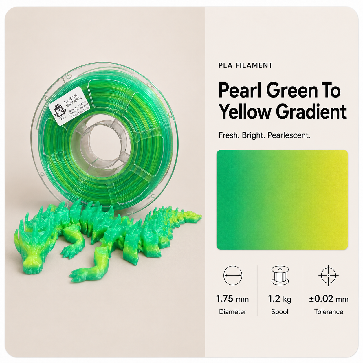 Pearlescent_Dragon_Filament_Gradient.png Premium PLA 3D Filament 1.75mm - Dual-Color Finish (1KG) - Image 4
