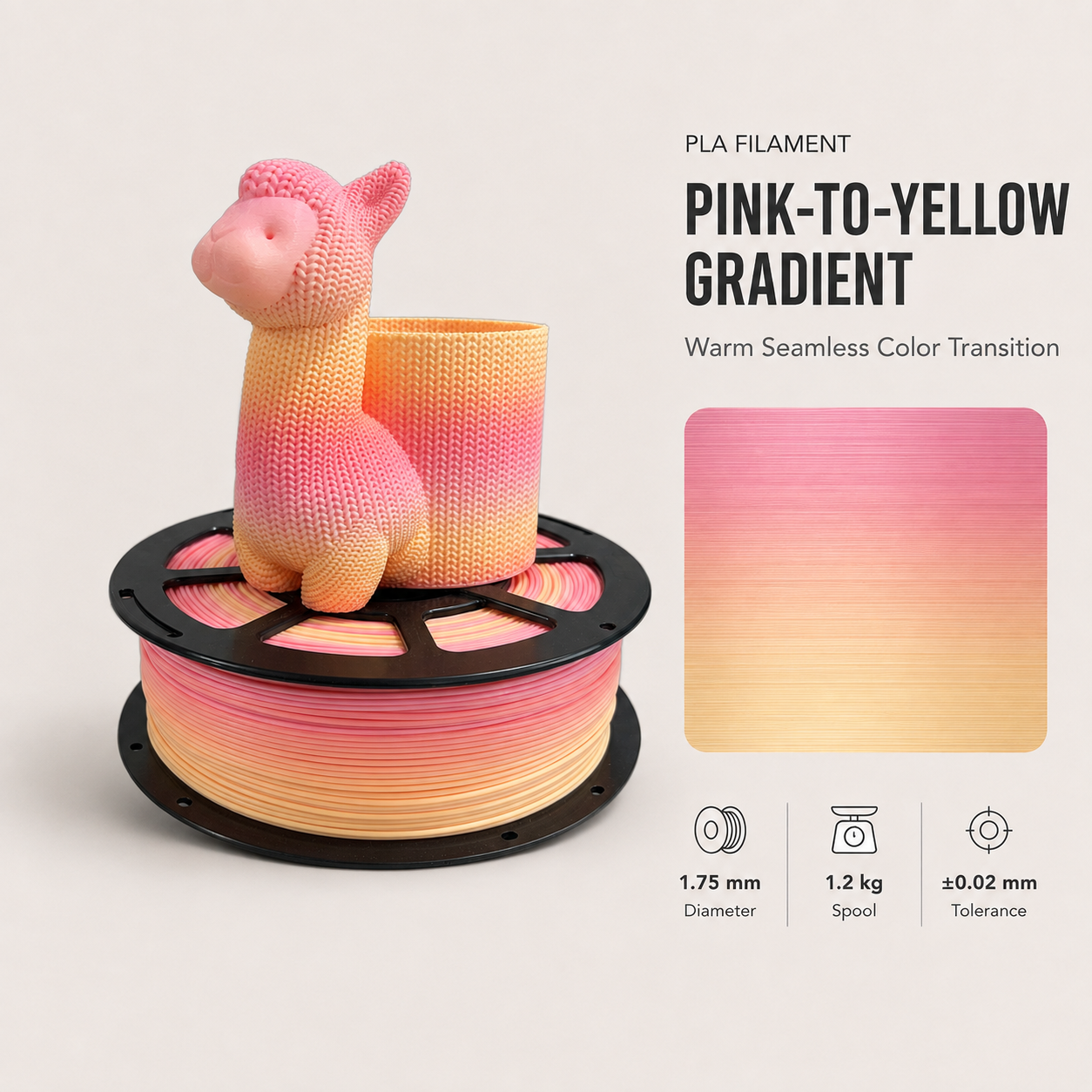 Pink-to-yellow_gradient_PLA_filament-1.png Premium PLA 3D Filament 1.75mm - Dual-Color Finish (1KG) - Image 5