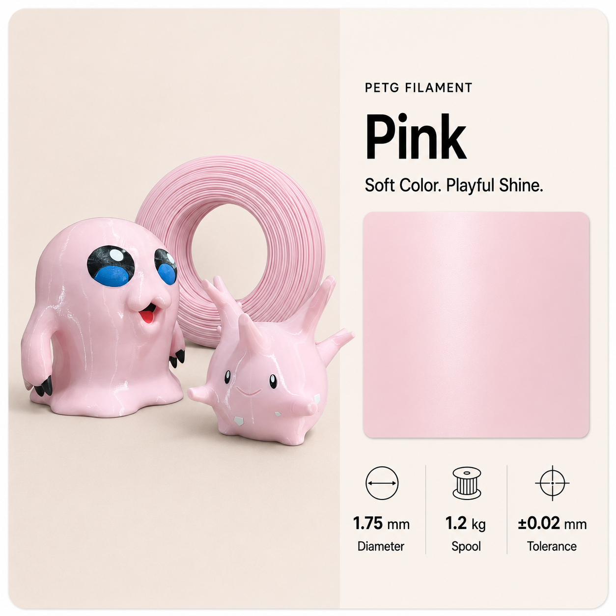 Pink_PETG_filament_with_playful_prints.png Everyday Essential PETG 3D Filament 1.75mm - Classic Finish (1KG) - Image 14