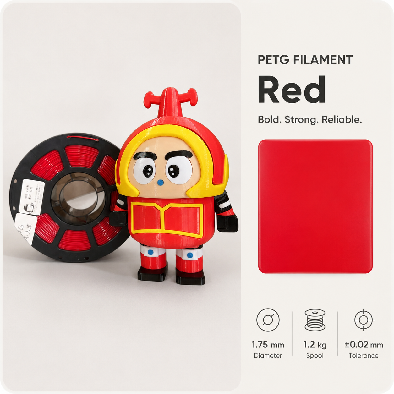 Red_PETG_filament_robot_showcase.png Everyday Essential PETG 3D Filament 1.75mm - Classic Finish (1KG) - Image 18