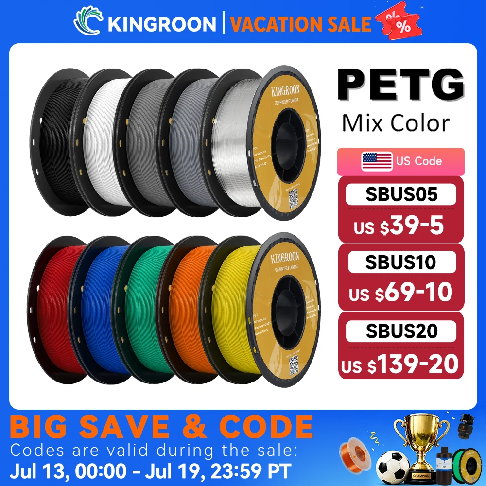 Sbb7b4b3dbee84602b79a7d37ac16e1367.webp KINGROON PETG 3D Printer Filament 1.75mm 5KG 10KG Mix Color 3D Printing Material 1kg/roll petg Plastic For FDM 3dprinter