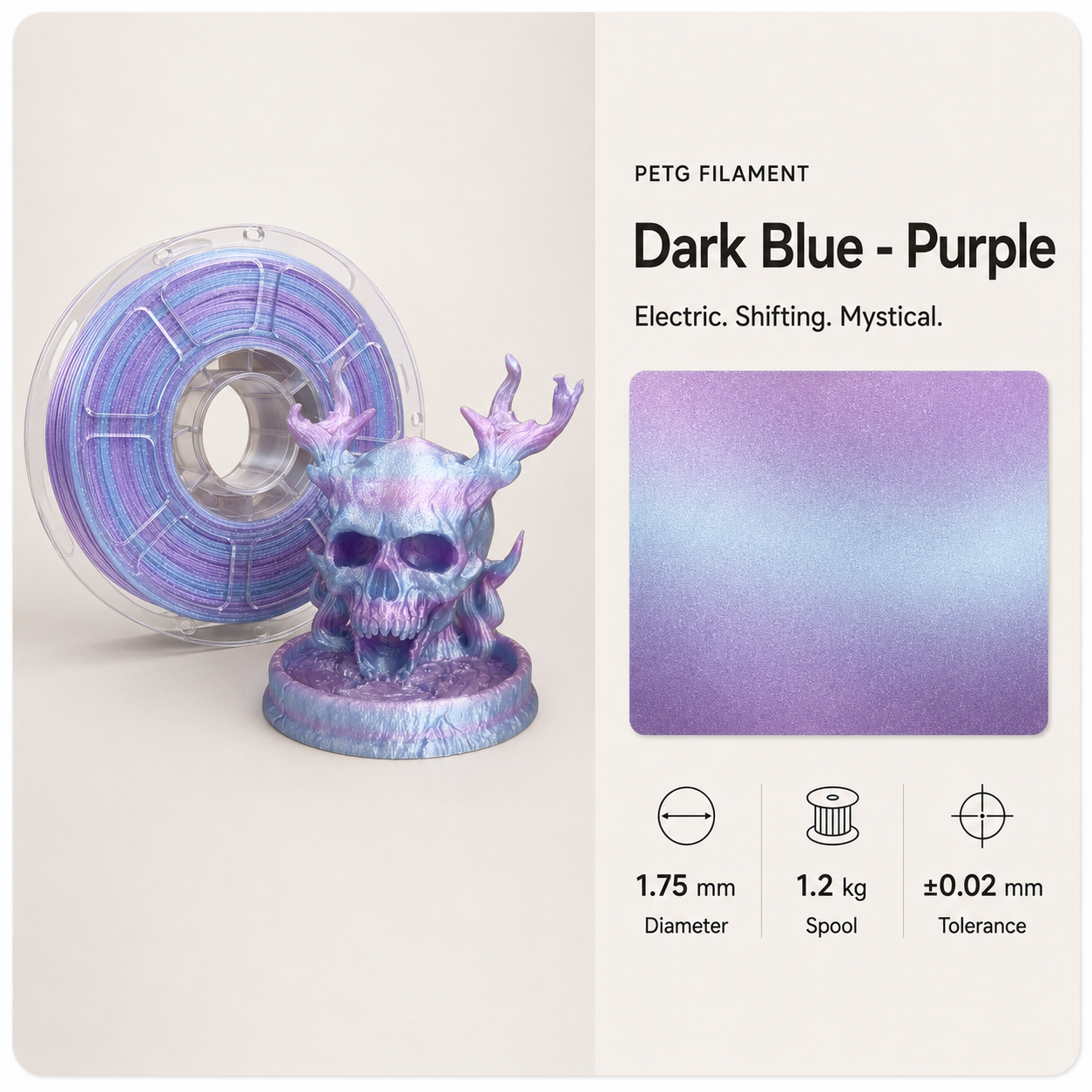 Shifting_Blue-Purple_PETG_Filament.png Premium PETG 3D Filament 1.75mm - Dual-Color Finish (1KG) - Image 6
