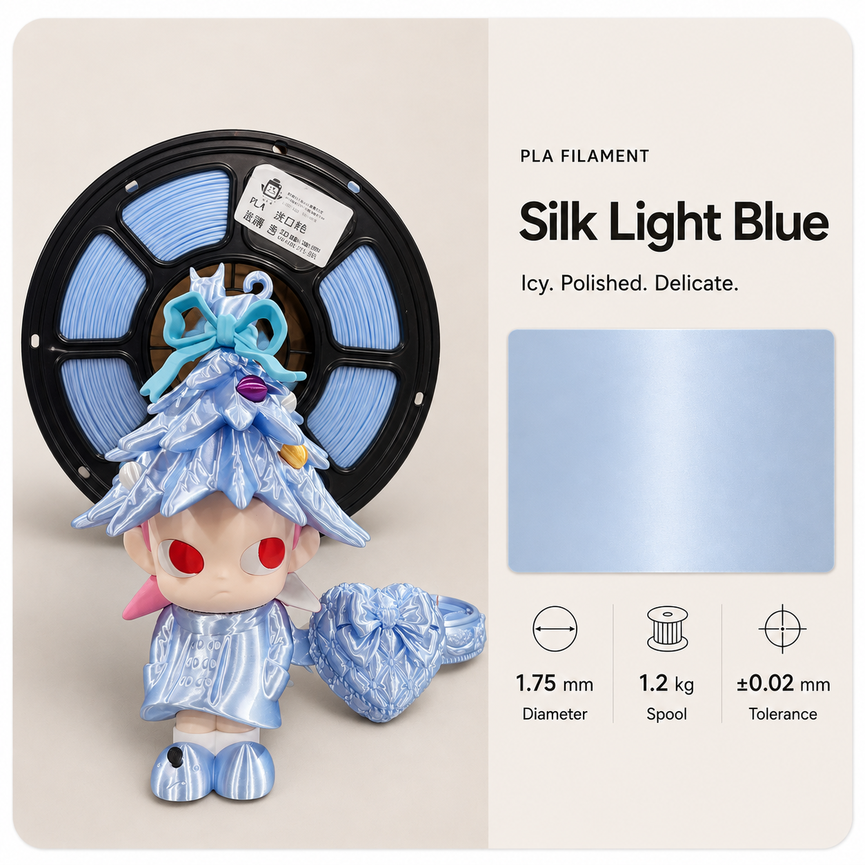 Silk_Light_Blue_Filament_Set.png Premium PLA 3D Filament 1.75mm - Silk Finish (1KG) - Image 4