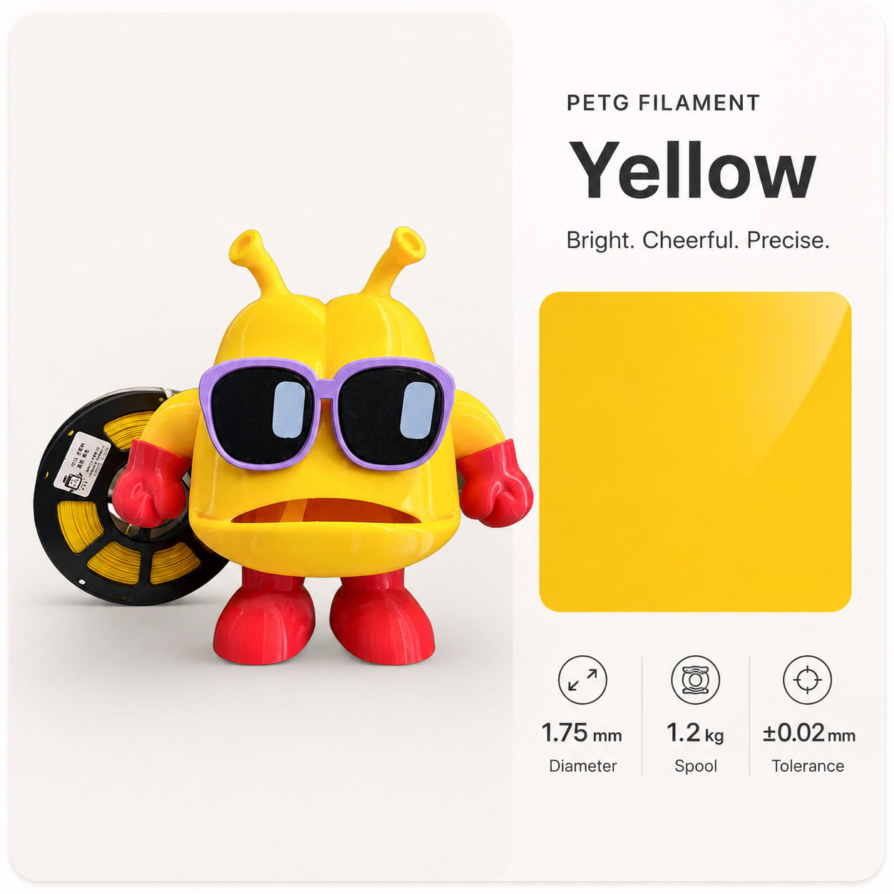 Sunny_Yellow_PETG_Character_Spool.png Everyday Essential PETG 3D Filament 1.75mm - Classic Finish (1KG) - Image 19