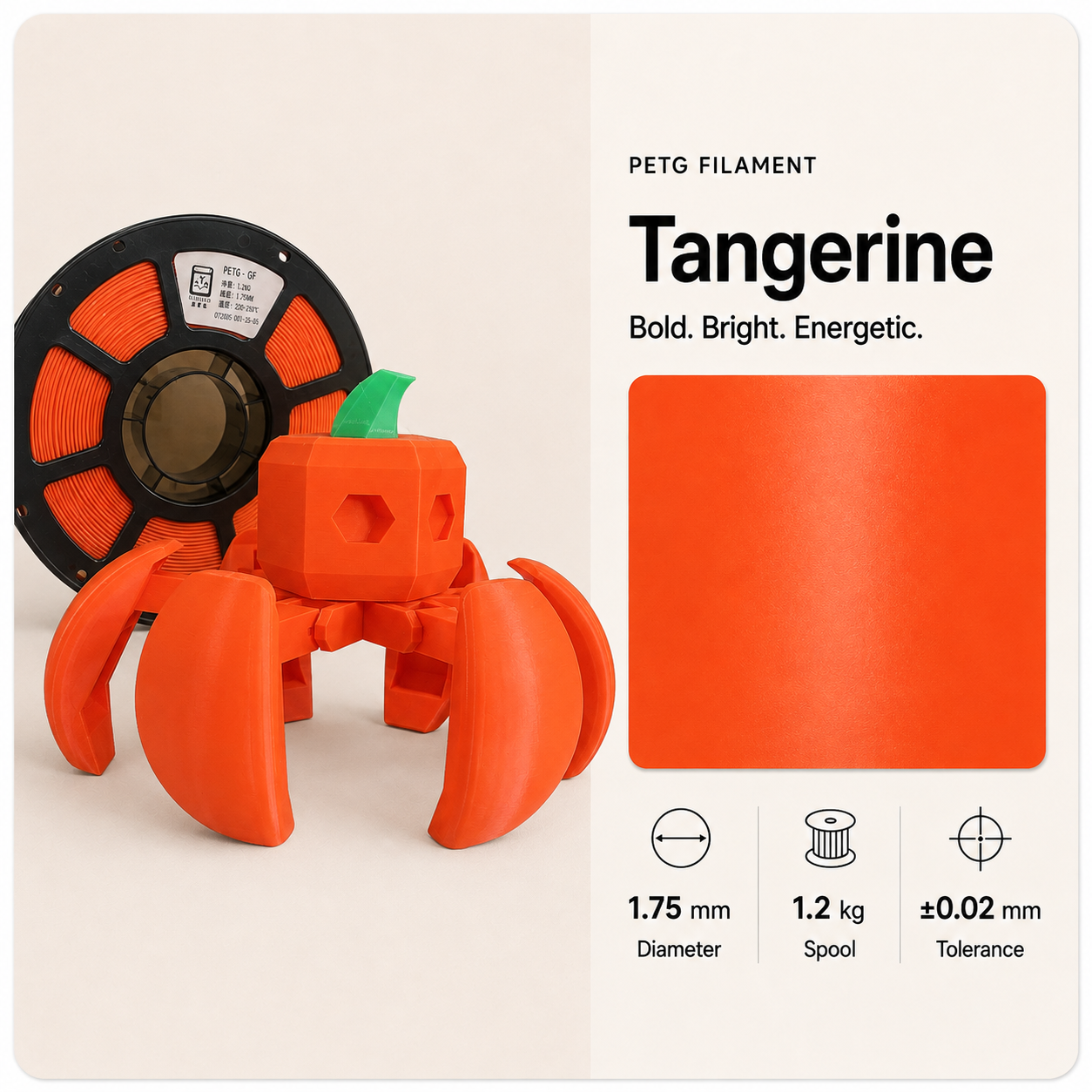 Tangerine_PETG_filament_with_mechanical_sample.png Everyday Essential PETG 3D Filament 1.75mm - Classic Finish (1KG) - Image 15