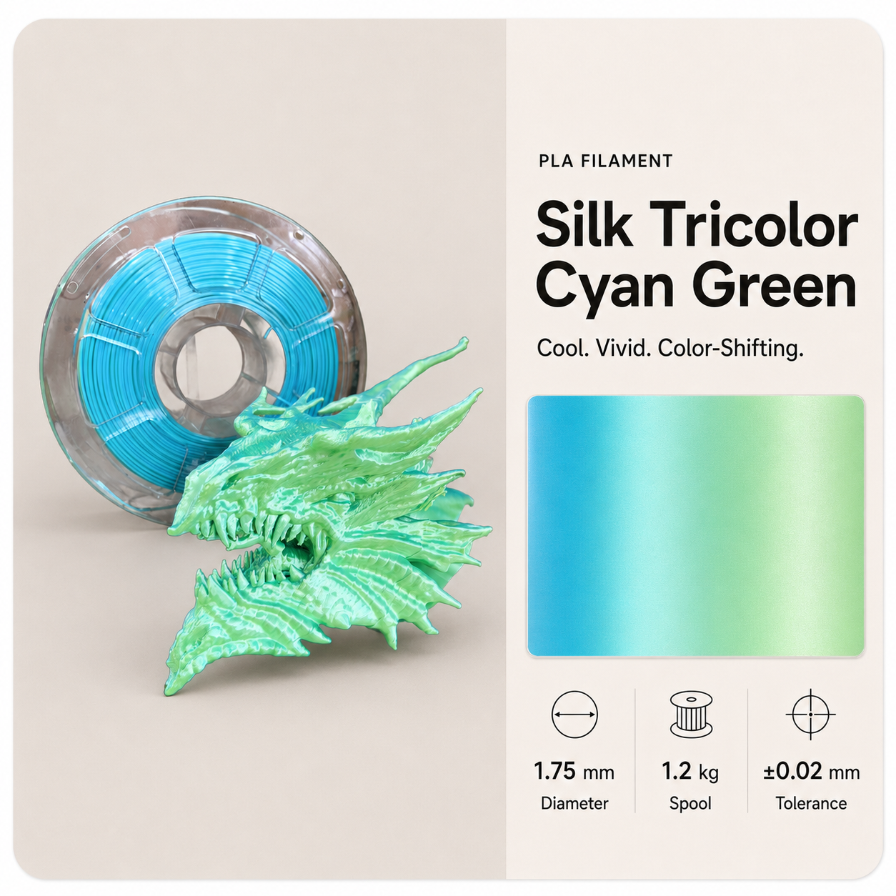 Tricolor_Silk_Filament_Dragon_Head.png Premium PLA 3D Filament 1.75mm - Dual-Color Finish (1KG) - Image 12